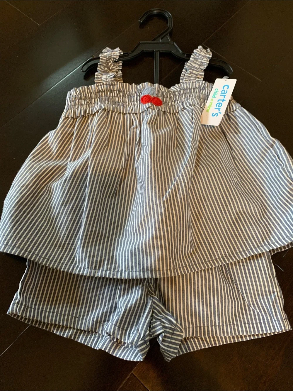Carter's Child of Mine Blue & White Striped Two-Piece Set with Red Cherry Accent